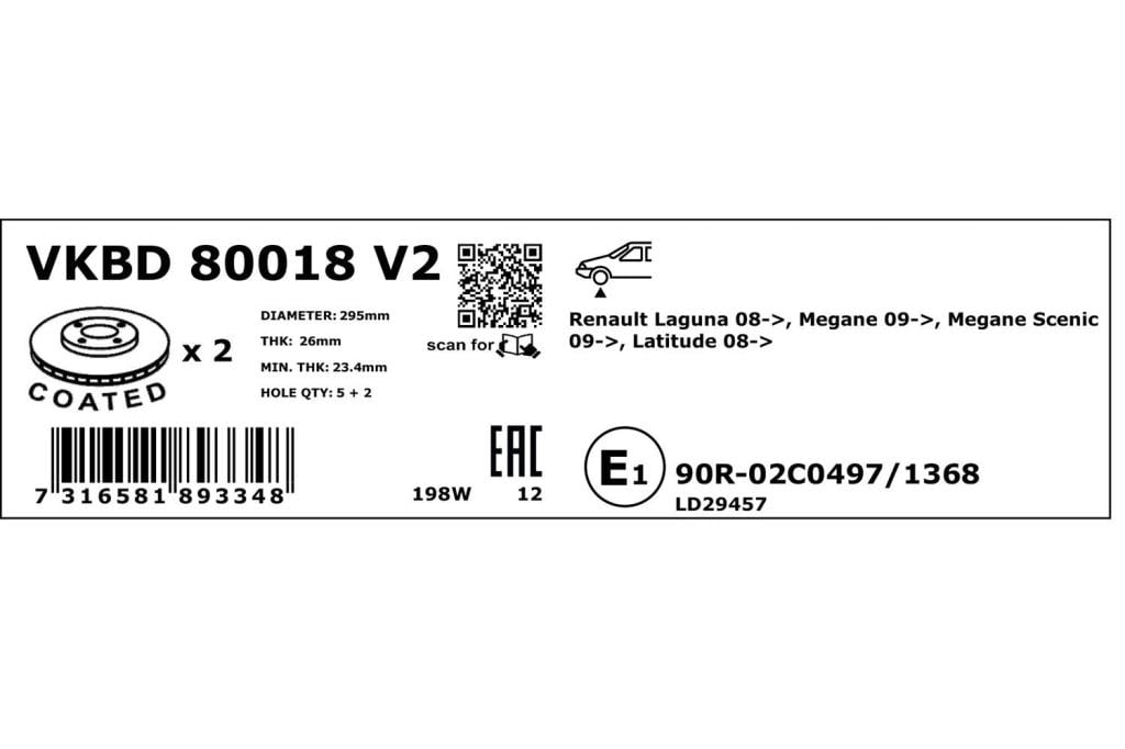 Discos de freno SKF ref. VKBD 80018 V2